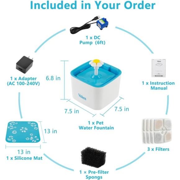 Pet Fountain, 84oz/2.5L Automatic Cat Water Fountain Dog Water Dispenser - Picture 6 of 6